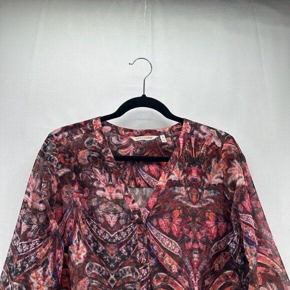 Soft Surroundings Top Sz M Tasha Sheer Tunic Tapestry Floral Paisley Burgundy - Picture 3 of 10